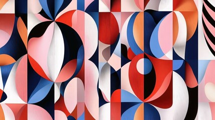 Geometric Shapes Abstract An abstract background featuring a dynamic composition of geometrical shapes, lines, and vibrant colors creating a visually striking design.