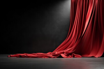 black wall background with red curtain and copy space, theatrical concept