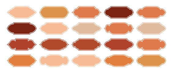 Islamic frames, oriental style objects. Arabic shapes, windows and arches. Traditional ornamental banner, frame. Muslim holidays, Ramadan Kareem. Modern eastern architecture. Vector illustration