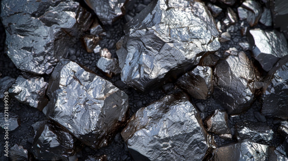 Aufkleber a close up of metallic rocks reveals their shiny surfaces and sharp edges. these mineral formations 