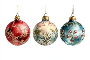 Vintage christmas ornaments watercolor illustration holiday theme artistic cozy home colorful design
