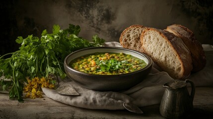 Lentil Soup with Fresh Herbs and Crusty Bread: A Hearty and Healthy Dish