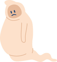 Sad cartoon halloween ghost vector illustration
