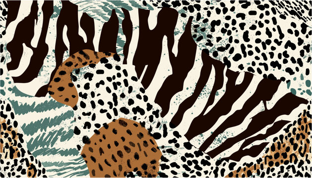 Wild animal skins patchwork wallpaper, black and white fur, abstract vector seamless pattern, animal print wallpaper, textured patchwork, modern interior design, abstract fur patterns