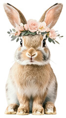 Fototapeta premium PNG An cute brown bunny with a flower crown flowers animal rabbit.