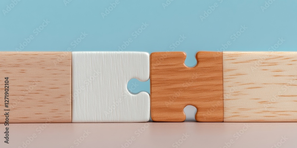 Leinwandbilder minimalist puzzle piece connection wood and plastic jigsaw on smooth surface - strategic business co
