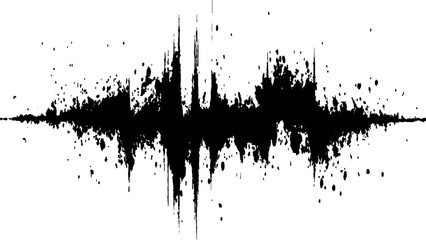 Abstract sound wave, black ink splatter on white background. Vector brush grunge texture rough black scratches splatter grunge distressed background.