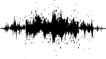 Abstract sound wave, black ink splatter on white background. Vector brush grunge texture rough black scratches splatter grunge distressed background.
