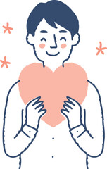 : 両手でハートを持ち目を瞑っている男性