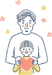 : ハートを持っている男の子とパパ