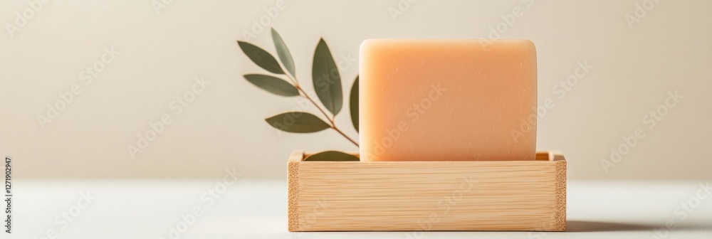 Poster Rustic Artisan Soap Display in Bamboo Dish with Eucalyptus - Elevating Sustainable Skincare Content for Eco-Conscious Beauty Branding