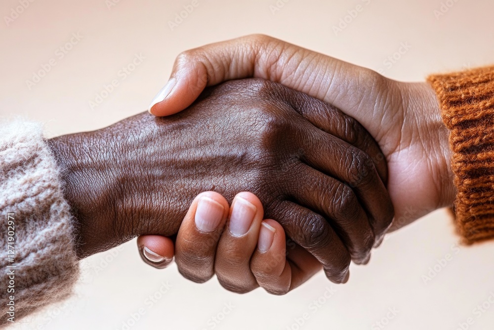 Poster Diverse Unity in Warm Textures Close-Up of Interlocking Hands on Earthy Background for Inclusive Branding and Cross-Cultural Marketing Empowering Modern Connections