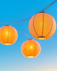 Obraz premium Contemporary Paper Lantern Artistry Illuminated Festival Decor against Twilight Sky - Cultural Event Promotion and Visual Merchandising for Festive Celebrations