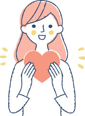 両手でハートを持っている笑顔の女性