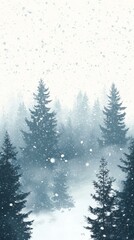 Fototapeta premium Winter snowfall graces a serene forest of evergreen trees