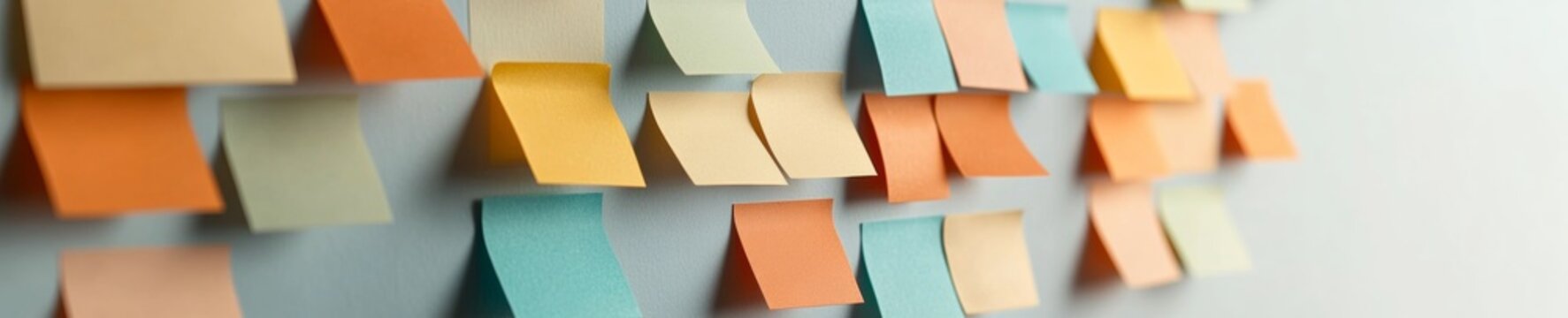 Contemporary Kanban Board Vibrant Sticky Notes on Office Wall - Enhancing Agile Project Management and Workflow Optimization in Business Innovation Environments