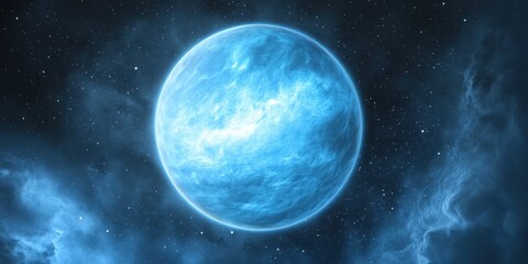 Fototapeta premium A blue planet in a star filled nebula landscape