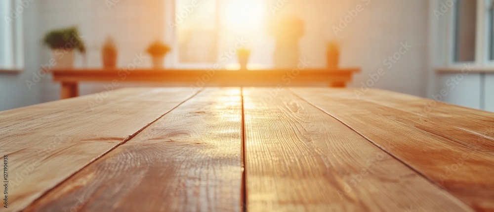 Poster Sunlit Rustic Wooden Meeting Table Collaborative Workspace for Professional Growth and Development in Healthcare - Eco-friendly Materials and Comfortable Atmosphere