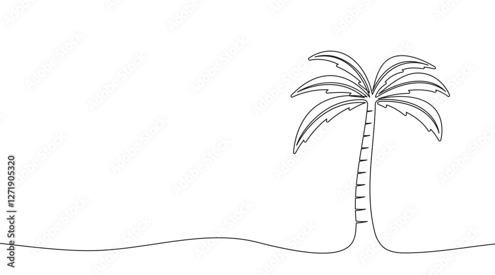 Poster One continuous line illustration of palm tree. Continuous line drawing of tropical palm. Vector.