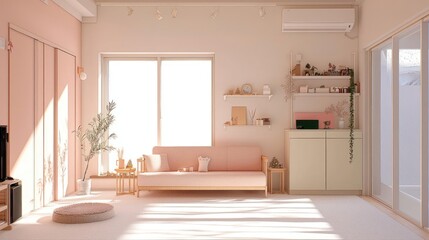 Pastel Pink Minimalist Living Room Interior Design