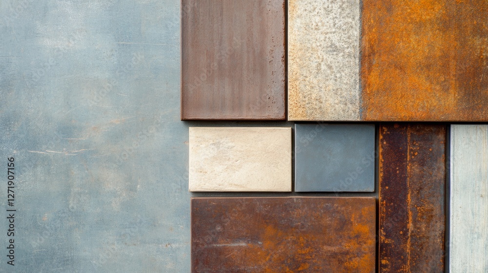 Aufkleber industrial aesthetic textured concrete and steel panels in modern architecture - dynamic material pa