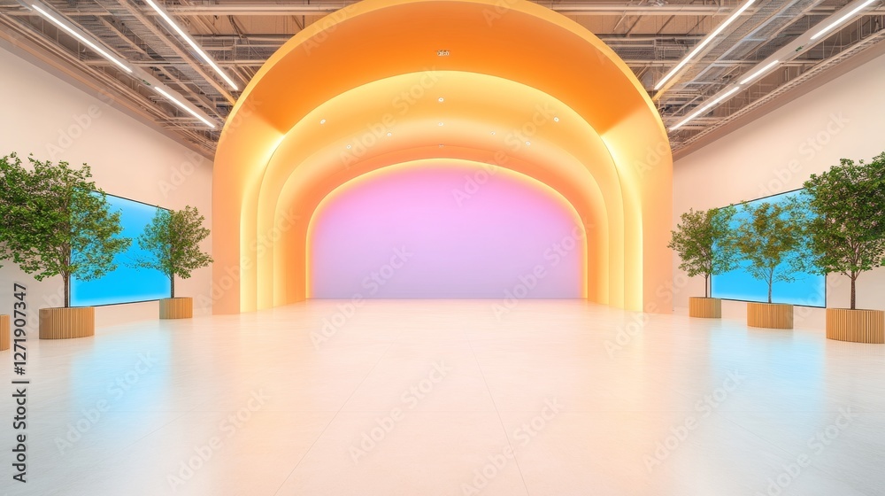 Aufkleber contemporary led-infused media space with interactive screens and arch design for modern newsroom in