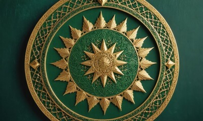 Naklejka premium old Round ornament on a dark background with golden accents