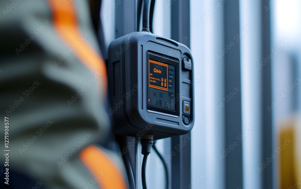 Poster close-up of a modern device displaying data, symbolizing innovation and connectivity in the tech ind