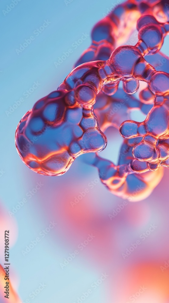Poster futuristic dna visualization biomechanical nodes in vibrant glass-like texture - innovative genetic 