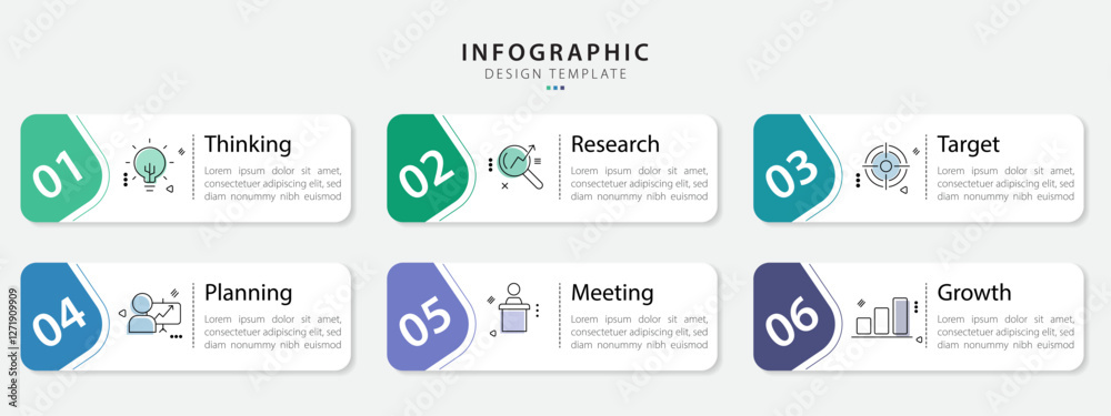 Leinwandbilder infographic template. 6 step timeline journey, flat simple infographics design template. presentatio