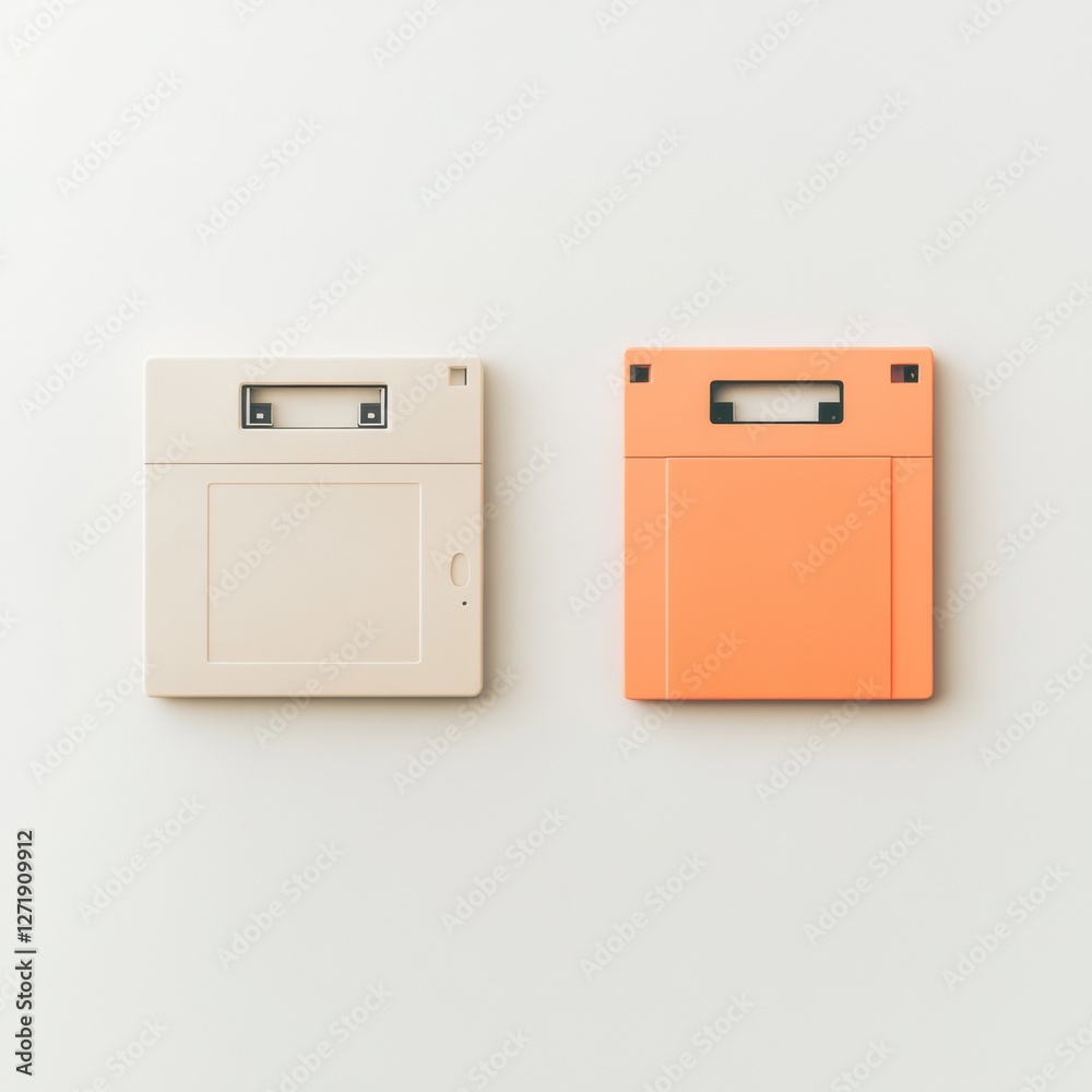 Leinwandbilder Retro-Tech Juxtaposition Vintage Floppy Disk and Modern USB Drive on Minimalist White - Symbol of Transition and Adaptability for Tech-Innovation Strategy in Business Environments