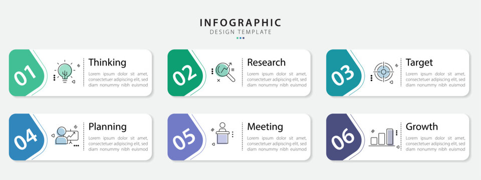 Infographic template. 6 Step timeline journey, Flat simple infographics design template. presentation graph. Business concept with numbers 6 options or steps vector illustration.
