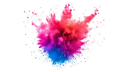 Abstract colorful holi paint powder festival explosion burst on transparent background. Explosive burst of multicolored powder spreading in all directions on a white background, 