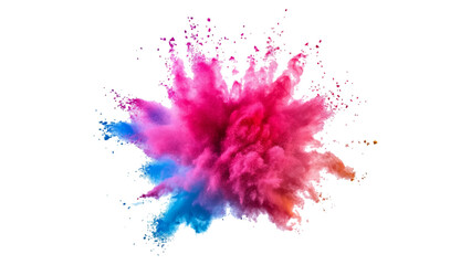 Abstract colorful holi paint powder festival explosion burst on transparent background. Explosive burst of multicolored powder spreading in all directions on a white background, 