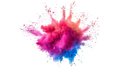 Abstract colorful holi paint powder festival explosion burst on transparent background. Explosive burst of multicolored powder spreading in all directions on a white background, 