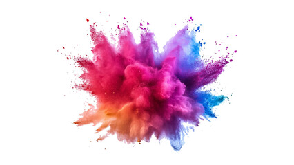 A vibrant explosion of colorful powder on a white background, explosion of colored powder against a white background, creating a vibrant abstract effect.