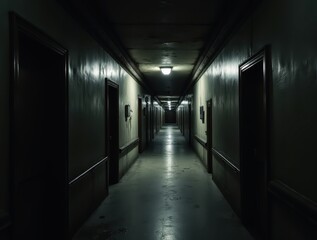 Long dark spooky corridor creating a creepy atmosphere
