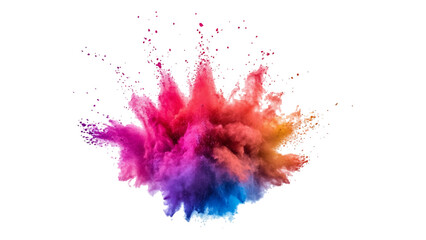 A vibrant explosion of colorful powder on a white background, explosion of colored powder against a white background, creating a vibrant abstract effect.