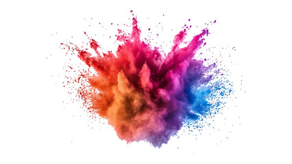 Colorful mixed rainbow powder explosion isolated on white background. Rainbow paint splash multicolor powder explosion on white background.	