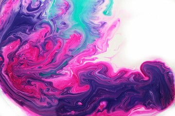 Abstract background of green-lilac-pink paint. The acrylic paint flows freely and creates an interesting pattern. Texture, background, abstraction, painting. Background for the cover of a notebook