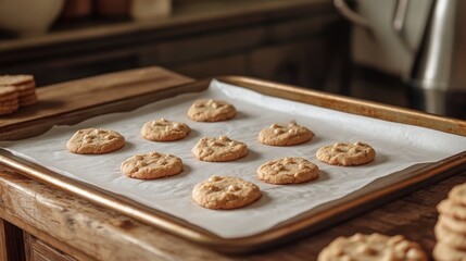 Fototapeta premium Baking fresh chocolate chip cookies at home kitchen food photography cozy environment top view homemade delights