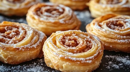 Fototapeta premium Baking delicious cinnamon rolls cozy kitchen food photography warm atmosphere close-up shot culinary delight