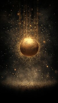 Cosmic sphere surrounded by shimmering particles and ethereal light in a dark space scene