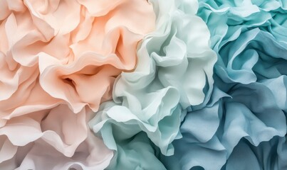 Fototapeta premium Soft, ruffled fabric in pastel colors arranged in a visually appealing pattern for textile design