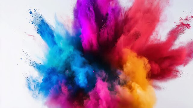 Colorful holi powder exploding on white background