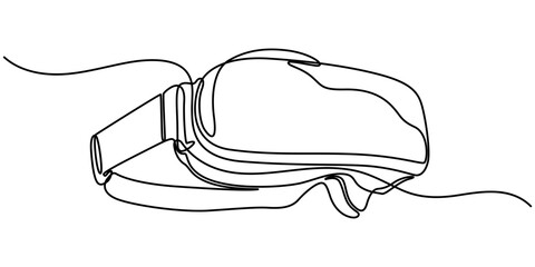 One continuous line drawing of  glasses of virtual reality. Virtual game concept. Single line draw design vector graphic illustration, Virtual reality headset one continuous line design style concept