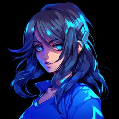 Naklejka premium Cute anime girl on the black background, Manga style anime character for t-shirt design