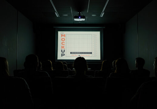 Projector Screen with People Watching Mockup