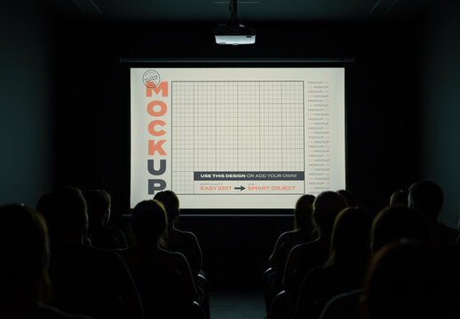 Projector Screen with Students Watching Mockup