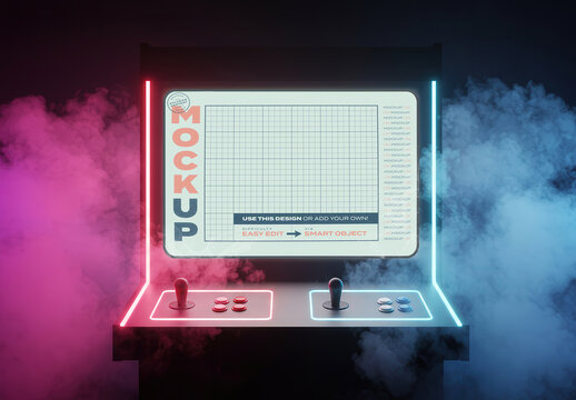 Retro Arcade Machine Video Games Screen Mockup